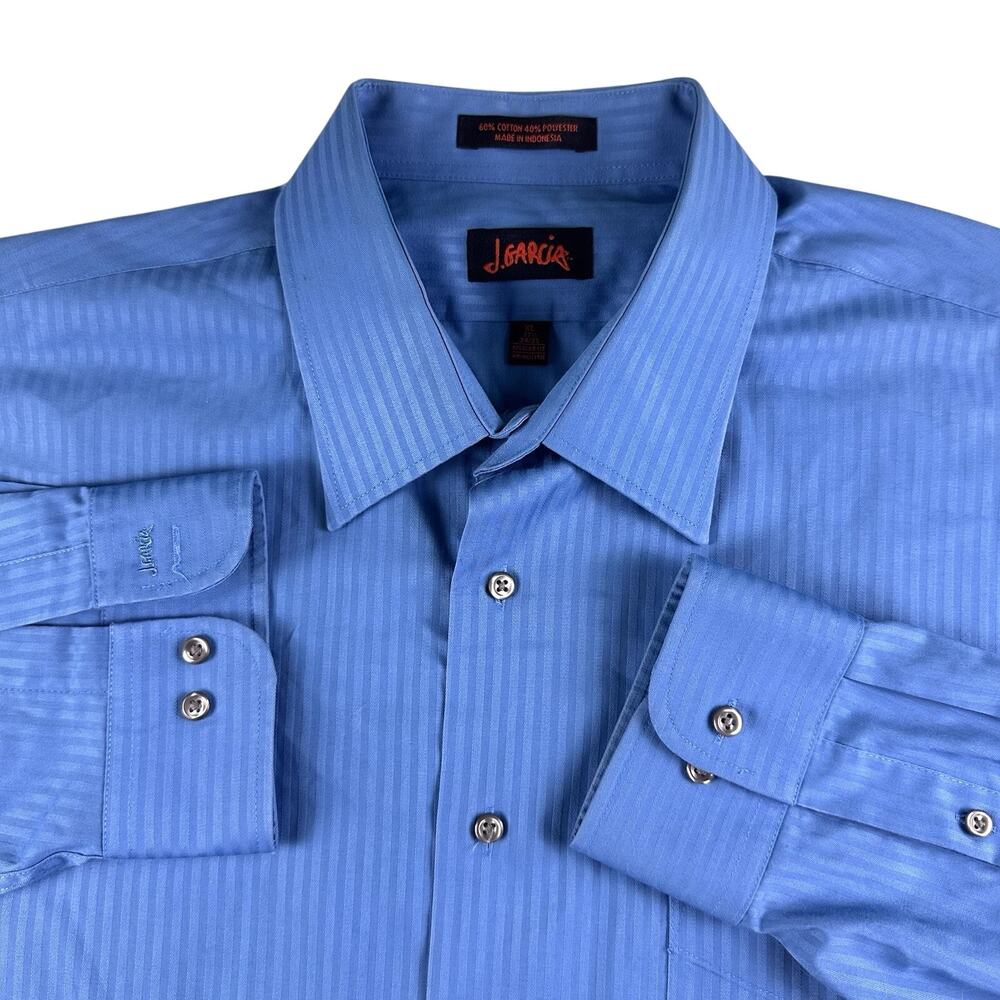 Jerry Garcia Shirt Mens Extra Large XL (17.5) Blue Striped Button‎ Up